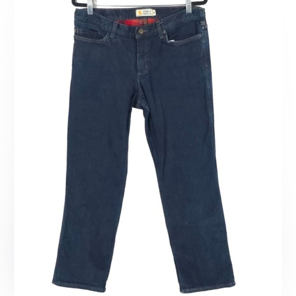 carhartt ORIGINAL FIT STRAIGHT LEG Jeans Plaid‎ Lined Size 14 Short